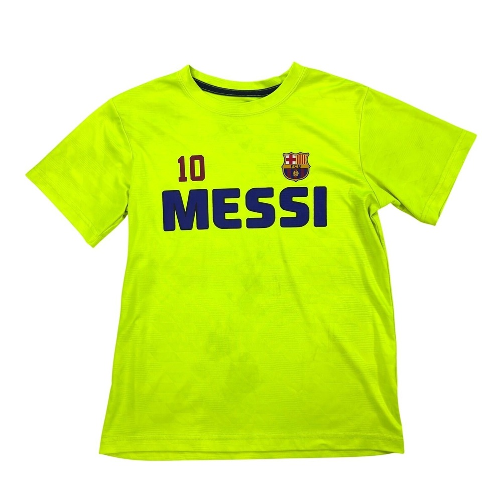 Messi FC Barcelona‎ T-Shirt Youth Size L Neon Short Sleeve Soccer Graphic Tee